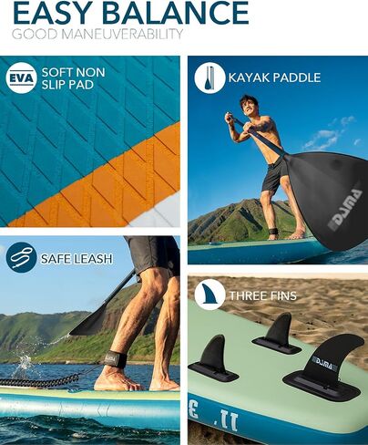 DAMA Inflatable Stand Up Paddle Board 11'x33" x6", Inflatable Yoga Board, Dry Bags, Camera Seat, Floating Paddle, Hand Pump, Board Carrier, Durable & Stable for 3 People in Kuwait