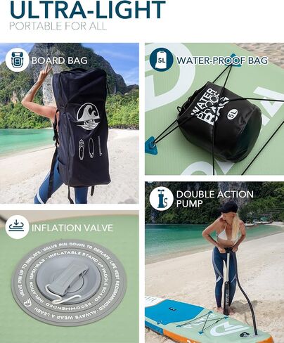 DAMA Inflatable Stand Up Paddle Board 11'x33" x6", Inflatable Yoga Board, Dry Bags, Camera Seat, Floating Paddle, Hand Pump, Board Carrier, Durable & Stable for 3 People in Kuwait