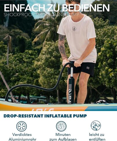 DAMA Inflatable Stand Up Paddle Board 11'x33" x6", Inflatable Yoga Board, Dry Bags, Camera Seat, Floating Paddle, Hand Pump, Board Carrier, Durable & Stable for 3 People in Kuwait