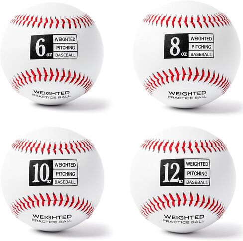 Thorza Weighted Baseballs for Throwing - Help Increase Pitch Velocity - Set of 4 Practice Baseballs Ranging from 6oz to 12oz in Kuwait