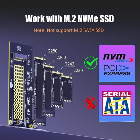 GLOTRENDS PA09-X1-HS M.2 NVMe to PCIe X1 Adapter with M.2 Heatsink for 2230/2242/2260/2280 M.2 NVMe SSD, PCIe X1 Installation (Black) in Kuwait