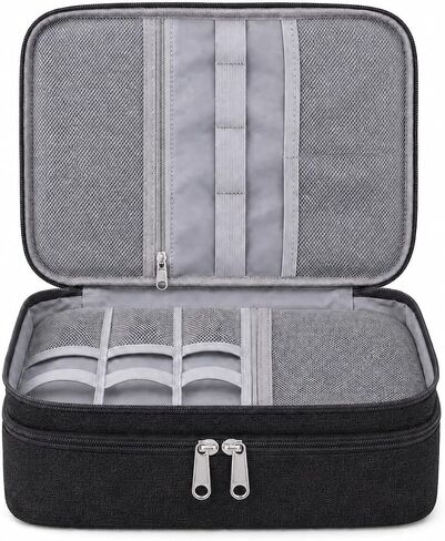 Double Layers Electronics Organizer Bag, EXKOKORO Protable Accessories Carrying Case Cable Organizer Bag Waterproof Cable Storage Bag for Charging Cable, Power Bank, Cellphone, USB and More(Black) in Kuwait