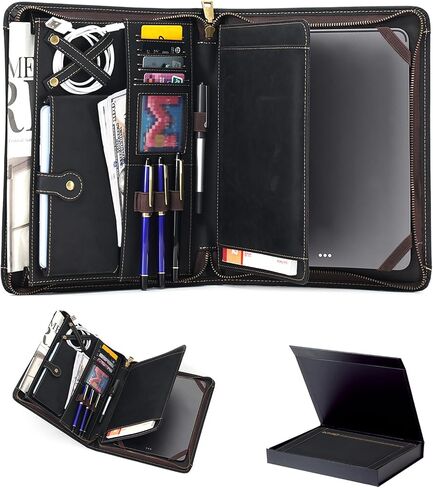 Leather Case for ipad Pro 11" Genuine Leather Multifunctional Smart Folio with Pencil Holder Zipper Pocket for iPad 11 /iPad 10.5/10.2 inch ipad/iPad 9.7 in Kuwait