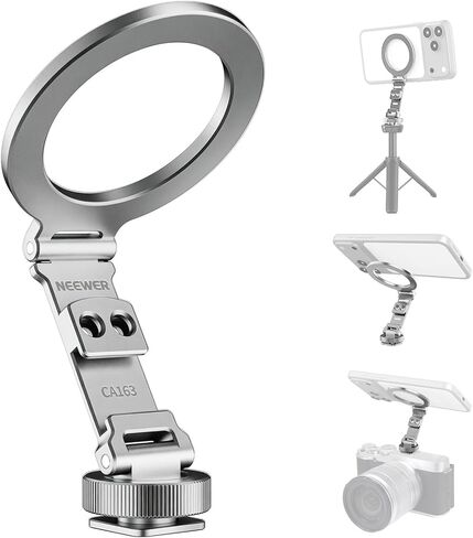 NEEWER Phone Tripod Mount with Cold Shoes, Metal Smartphone Tripod Adapter Compatible with iPhone, Multi Angle Tri Fold Cell Phone Holder Desktop Tripod, Handheld Phone Grip for Streaming Vlog SP-04 in Kuwait