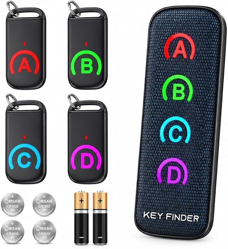 Key Finder Locator: EIRIX New Fabric Wireless Slim RF Key Wallet Finder Item Locator with 80dB Loud Sound and 131ft Working Range, 1 Transmitter + 4 Receivers (Grey) in Kuwait