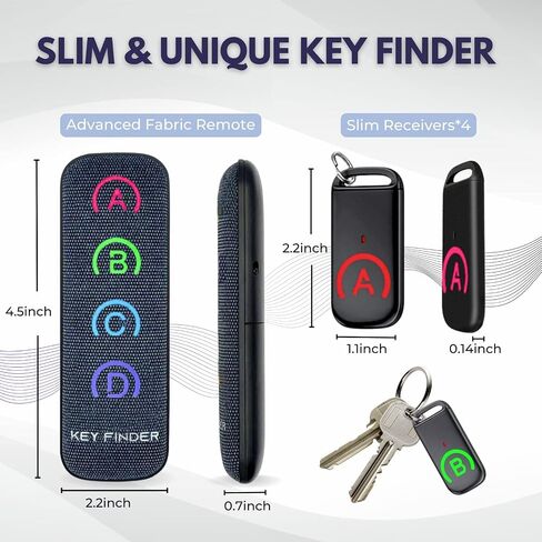 Key Finder Locator: EIRIX New Fabric Wireless Slim RF Key Wallet Finder Item Locator with 80dB Loud Sound and 131ft Working Range, 1 Transmitter + 4 Receivers (Grey) in Kuwait