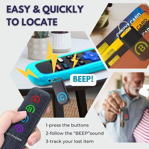 Key Finder Locator: EIRIX New Fabric Wireless Slim RF Key Wallet Finder Item Locator with 80dB Loud Sound and 131ft Working Range, 1 Transmitter + 4 Receivers (Grey) in Kuwait