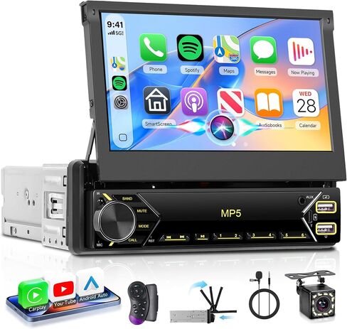 ستيريو سيارة فردي الدين مع بلوتوث 1 DIN بشاشة لمس 7 انش مع وصلة مراة راديو اف ام ايه يو اكس - مشغل بطاقة SD TF بمنفذ USB + كاميرا احتياطية in Kuwait