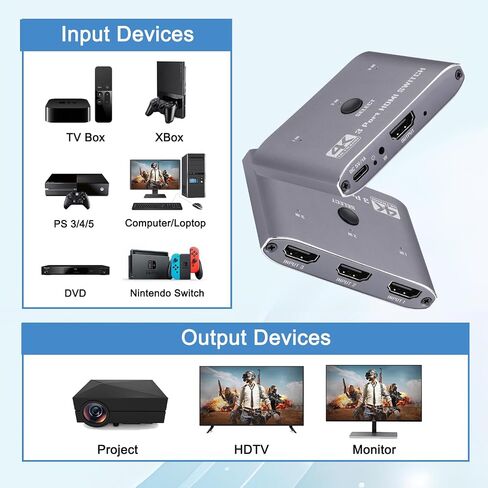 محول HDMI 4 كيه 4×1، 4K@60Hz 4 في 1 مخرج HDMI مع جهاز تحكم عن بعد بالاشعة تحت الحمراء، يدعم HDCP 2.2 4K@60Hz UltraHD HDR10 3D HD1080P دولبي DST، مقسم HDMI لبلاي ستيشن 4 واكس بوكس وابل تي في فاير ستيك in Kuwait