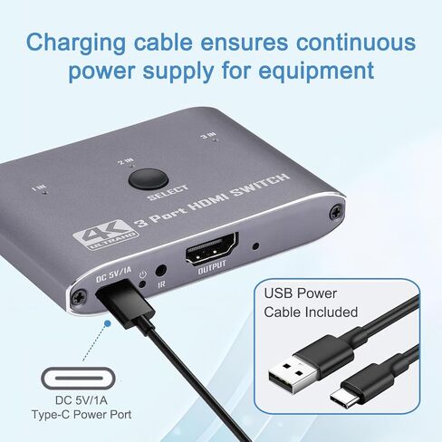 محول HDMI 4 كيه 4×1، 4K@60Hz 4 في 1 مخرج HDMI مع جهاز تحكم عن بعد بالاشعة تحت الحمراء، يدعم HDCP 2.2 4K@60Hz UltraHD HDR10 3D HD1080P دولبي DST، مقسم HDMI لبلاي ستيشن 4 واكس بوكس وابل تي في فاير ستيك in Kuwait
