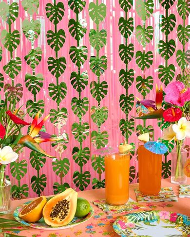 xo, Fetti Jungle Leaf Foil Curtain - Set of 2 | Safari Theme Party Decorations, Zoo Animal Birthday Party Supplies, Baby Shower Favors in Kuwait