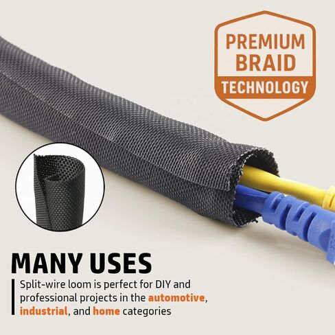 MGI SpeedWare Woven Mesh Split-Sleeve Wire Loom for High-Temperature Automotive Harness and Home Cable Management - 25 feet (1/2") in Kuwait