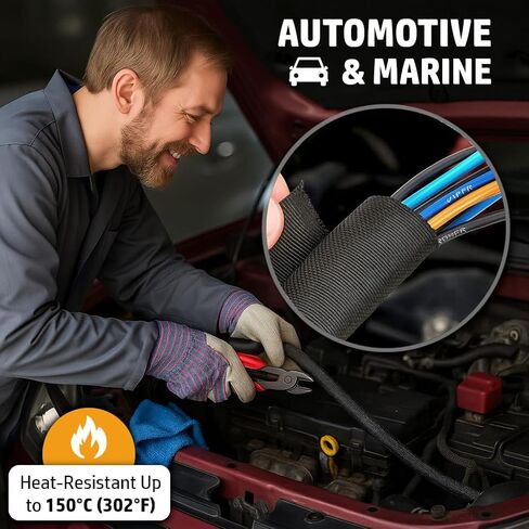 MGI SpeedWare Woven Mesh Split-Sleeve Wire Loom for High-Temperature Automotive Harness and Home Cable Management - 25 feet (1/2") in Kuwait