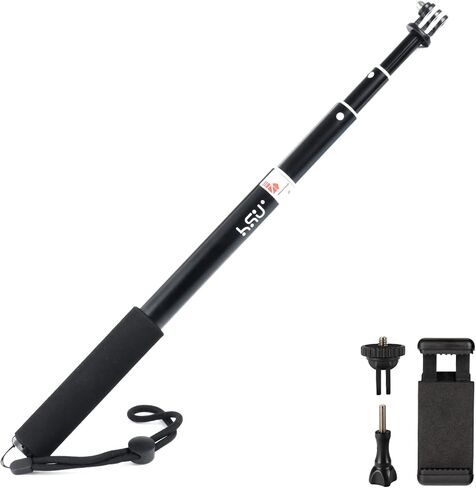 HSU Extendable Selfie Stick for Action Camera， Waterproof Hand Grip for GoPro Hero 12/11/10/9/8/7, Handheld Monopod 6.5" to 26.4" Compatible with Cell Phones, AKASO Campark and Other Action Cameras in Kuwait