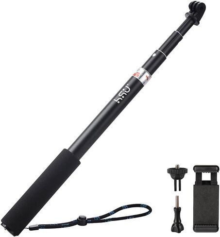 HSU Extendable Selfie Stick for Action Camera， Waterproof Hand Grip for GoPro Hero 12/11/10/9/8/7, Handheld Monopod 6.5" to 26.4" Compatible with Cell Phones, AKASO Campark and Other Action Cameras in Kuwait