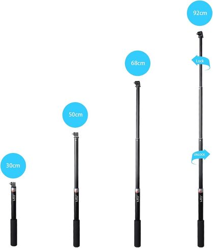 HSU Extendable Selfie Stick for Action Camera， Waterproof Hand Grip for GoPro Hero 12/11/10/9/8/7, Handheld Monopod 6.5" to 26.4" Compatible with Cell Phones, AKASO Campark and Other Action Cameras in Kuwait