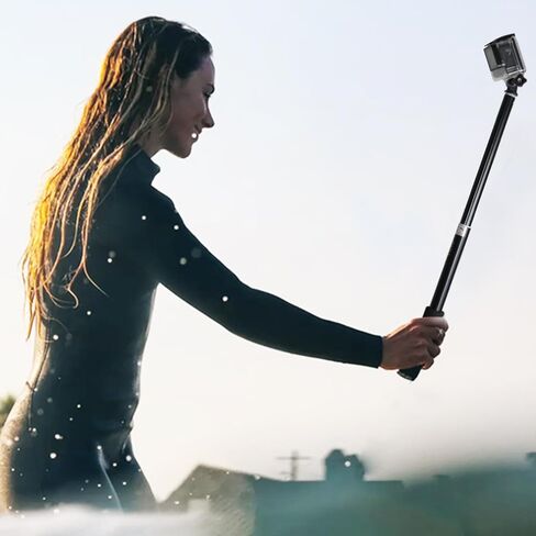 HSU Extendable Selfie Stick for Action Camera， Waterproof Hand Grip for GoPro Hero 12/11/10/9/8/7, Handheld Monopod 6.5" to 26.4" Compatible with Cell Phones, AKASO Campark and Other Action Cameras in Kuwait