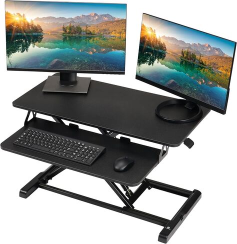 TechOrbits Standing Desk Converter-32-inch Height Adjustable, MDF Wood, Sit Riser-Black, 32" in Kuwait