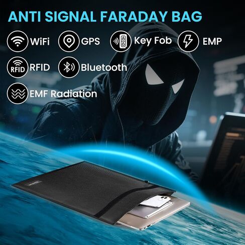 Faraday Bags for Cell Phone(9.8" X 11"), Signal Jammer Blocking Bag Key Fob Protector, Fireproof Waterproof Faraday Pouch, Prevents Hacking, Tracking for Tablets, Phones and NFC/WiFi/Bluetooth in Kuwait