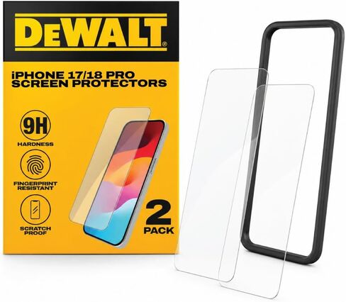 واقي شاشة زجاجي من DEWALT لهاتف iPhone 12 Pro Max - واقي شاشة من الزجاج المقوى المتوافق مع Apple - حماية شاشة سهلة التركيب لجهاز iPhone 12 Pro Max - يتضمن أداة التوزيع - عبوتين in Kuwait