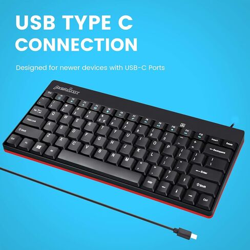 Perixx PERIBOARD-422 Wired USB-C Mini Keyboard, USB Type C Connector, Black, US English Layout in Kuwait