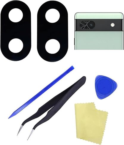 ubrokeifixit for Google Pixel 6a 6.1" Rear Back Camera Glass Lens Cover Replacement for Google Pixel 6a 6.1" 2022 GX7AS GB62Z G1AZG,with Pre-Cut Tape (2 pcs/Pixel 6a 6.1"/Black) in Kuwait