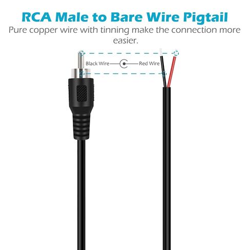Fancasee 2-Pack RCA Male Plug to Speaker Wire Bare Wire Pigtail Connector Adapter Repair Audio Video RCA Jack Cable for AV Receiver Speaker TV Subwoofer Amplifier in Kuwait
