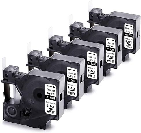 Wonfoucs Replace for 18051 Dymo 5200 Heat Shrink Labels 1/4", Cable and Wire Heat Shrink Tubing, Work with DYMO Rhino 4200 5200 6000 Label Makers and LabelWriter, Black on White, 6mm x 1.5m, 5-Pack in Kuwait