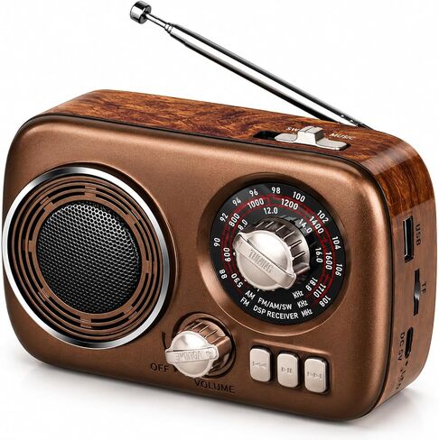 Gelielim Portable Radio with Bluetooth, AM FM SW Retro Radio, Support USB/TF Card, Rechargeable Battery Operated, Suitable for Indoor&Outdoor in Kuwait