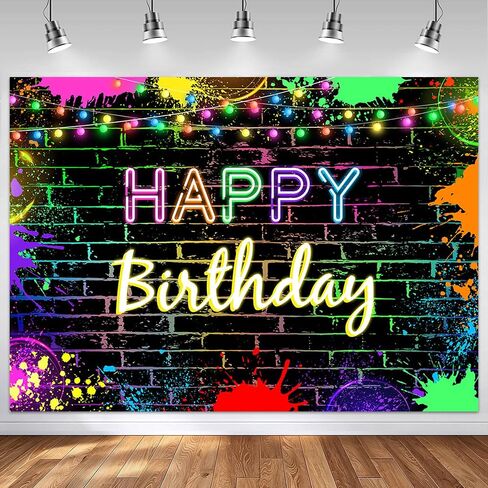 Mocsicka Glow Birthday Backdrop (Glow Design but Not Real Glow) Neon Glow in The Dark Party Decoration Glow Crazy Rainbow Birthday Photo Backdround Photo Prop (7x5ft (82x60 inch)) in Kuwait