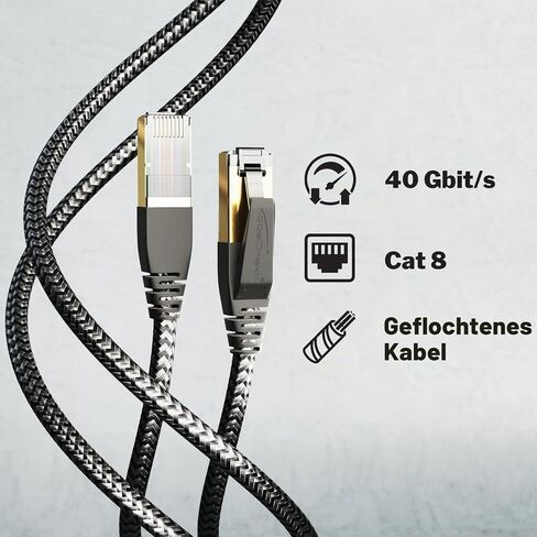 كابل إيثرنت CAT8 - 65 قدمًا - كابل الإنترنت والرقعة والشبكة مع تصميم تجديل مرن مقاوم للكسر ومعدلات بت سريعة تصل إلى 40 جيجابت في الثانية (CAT8.1، مثالي للألعاب/PS5/Xbox/Switch) - بواسطة CableDirect in Kuwait