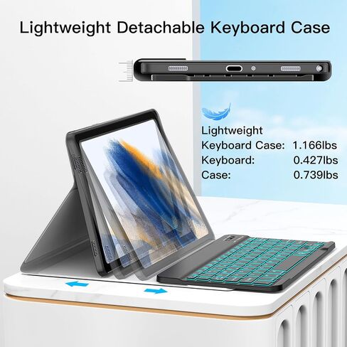 JUQITECH Trackpad Keyboard Case for Samsung-Galaxy-Tab A8 10.5" 2022, SM-X200/X205/X207 Smart Tablet Protector Case Soft Cover Kickstand with Magnetic Detachable Wireless Backlit Touchpad Keyboard in Kuwait
