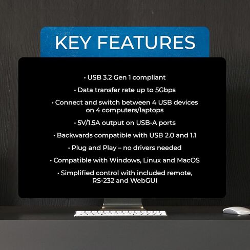 OREI USB 3.0 4x4 Matrix Peripheral Sharing Switch, Share 4 USB Devices with 4 Different Computer Hosts PC, Printer, Scanner, Mouse, Keyboard, Mulitiple Displays Monitor - IP/Remote Control in Kuwait