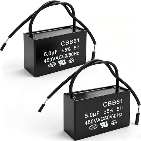 Twidec/2Pcs 450V AC 50/60Hz Run Capacitor 2-Wire Metallized Polypropylene Film Capacitors for Ceiling Fan Motor Start Run 5uf CBB61-5 in Kuwait