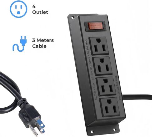 Wall Mount Power Outlet Strip, 4 Outlet Mountable Power Strip with Switch, 3ft Cord Under Desk Power Strip for Office/Industrial/Home, Flat Plug, Black in Kuwait