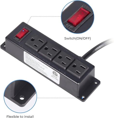Wall Mount Power Outlet Strip, 4 Outlet Mountable Power Strip with Switch, 3ft Cord Under Desk Power Strip for Office/Industrial/Home, Flat Plug, Black in Kuwait