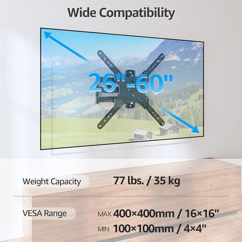 MOUNTUP TV Wall Mounts TV Bracket for Most 26-60 Inches TVs, Full Motion TV Wall Mount with Swivel and Extend 19 Inch, TV Mount with Swivel Articulating Support, Max VESA 400x400mm, MU0009 in Kuwait