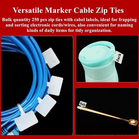 TUZAZO 6 Inch Nylon Marker Cable Zip Ties, 250pcs | Self-Locking Cable Labels Tags with Write on Cord Label for Electronics, Network Ethernet Wire Labels in Kuwait