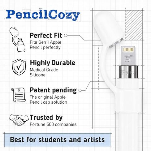 [5-Pack] PencilCozy for Apple iPencil Cap, Protective Pen Cover, Tether, Prevent Damage, Works with Apple iPad Pro Pencil (Blue, Red, Yellow, White, Clear) in Kuwait