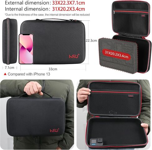 HSU Large Carrying Case for GoPro Hero 12, 11, 10, 9, 8, 7, 6, 5 Black, AKASO Campark and Accessories with Fully Customizable Interior Carry Handle and Carabiner Loop in Kuwait
