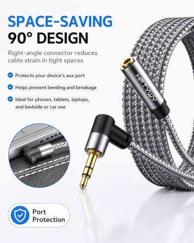 10ft 3.5mm Headphone Extension Cord Male to Female Stereo Audio Extender, 90 Degree Right Angle 1/8 Inch TRS Aux Wire for TV, PC, Smartphones, Braided Double Shielded in Kuwait