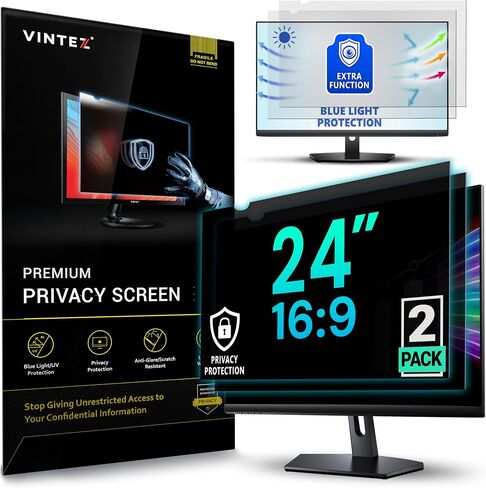 VINTEZ 24 Inch [2 Pack] Computer Privacy Screen Filter for 16:9 Widescreen Computer Monitor - Anti-Glare - Anti-Scratch Protector Film - Data confidentiality Shield in Kuwait