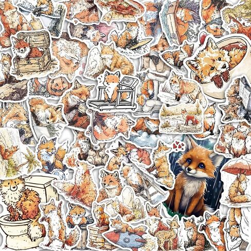 100 Pack Fox Stickers (Large Size), Fox Graphic Decal Sticker for Laptop, Phone, Car, Water Bottle, Stickers for Adult and Fox Lovers in Kuwait