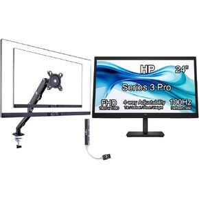 HP 24" FHD IPS (1920x1080) AMD FreeSync Monitor Bundle with Docztorm Dock, 75 Hz Refresh Rate, 1 HDMI 1.4, 1 VGA, Anti-Glare, Ideal for Office Work & Play, White/Silver (2023 Latest Model) in Kuwait