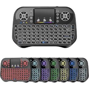 لوحة مفاتيح لاسلكية صغيرة مع مجموعة ماوس لوحة اللمس، 7 ألوان بإضاءة خلفية RGB، لوحة مفاتيح صغيرة محمولة 2.4 جيجا هرتز مع بطارية ليثيوم أيون قابلة لإعادة الشحن لصندوق تلفزيون أندرويد، التلفزيون الذكي، الوسادة، الكمبيوتر الشخصي، HTPC، الكمبيوتر اللوحي ونظام in Kuwait