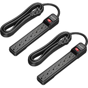 DEWENWILS 2-Pack Power Strip Surge Protector، 15 Ft Extra Long Extension Cord، Low Profile Flat Plug، 15 Amp Circuit Breaker، 500 Joules، Wall Mount، أسود، UL مدرج in Kuwait