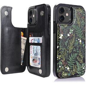 uCOLOR for iPhone 11 Wallet Case with Card Holder-PU Leather Folio Flip Cover Kickstand Card Slots Double Magnetic Clasp RFID Blocking Compatible with iPhone 11 6.1" (Ferns) in Kuwait