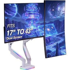AVLT RGB Lights Dual 17 "-43" حامل ذراع شاشة الألعاب، يناسب شاشتين مسطحتين/منحنيتين/فائقتين يصل وزنهما إلى 44 رطلاً (20 كجم)، حامل قابل للتعديل بإمالة الارتفاع - أسود in Kuwait