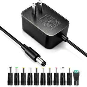 Lantisri 12V 2A AC Adapter Charger Replacement with 11 Tips, 12 Volts 24W 2000mA Regulated Switching Power Supply for LED Strip Light, CCTV Camera, BT Speaker, GPS, Webcam, Router (Cable Long 6ft) in Kuwait