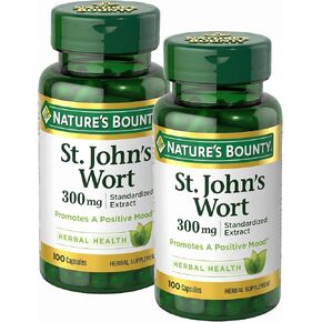 Nature's Bounty St. John's Wort Pills and Herbal Health Supplement, 300mg, 100 Capsules, Gelatin, Dicalcium Phosphate, Silica, Vegetable Magnesium Stearate in Kuwait